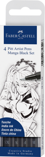 PITT ARTIST PEN MANGA 4 SZT. CZARNE ETUI. PLASTIKOWE FABER-CASTELL
