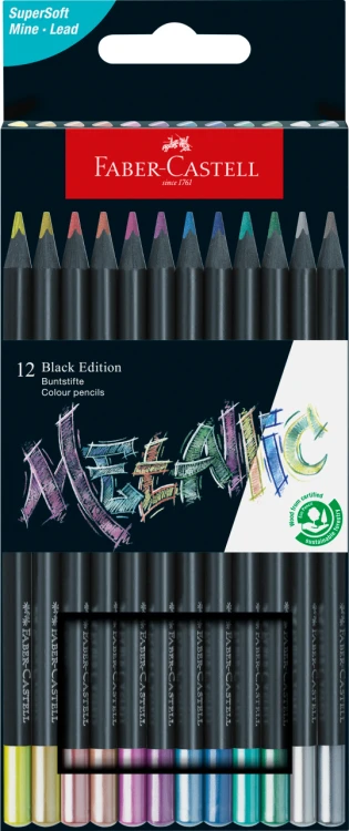 KREDKI TRÓJKĄTNE BLACK EDITION 12 KOL.METALICZNYCH FABER-CASTELL