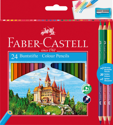 KREDKI ZAMEK 24 KOL.+3 KREDKI DWUSTRONNE+TEMPERÓWKA FABER-CASTELL