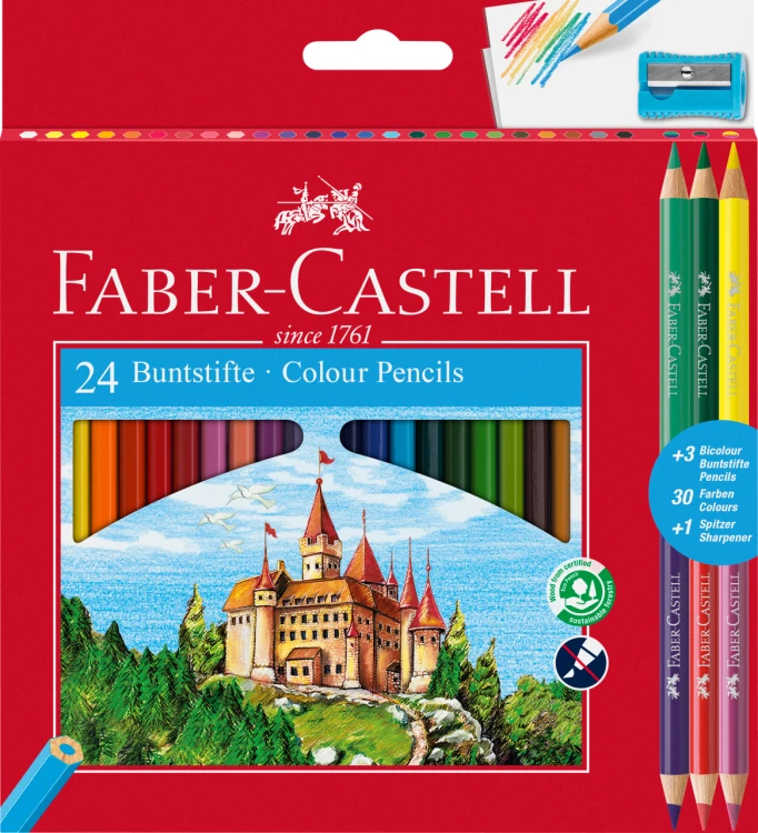KREDKI ZAMEK 24 KOL.+3 KREDKI DWUSTRONNE+TEMPERÓWKA FABER-CASTELL