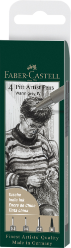 PITT ARTIST PEN WARM GREY IV KOŃCÓWKI S, F, M ,B 4 SZT. ETUI FABER-CASTELL