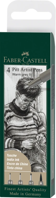 PITT ARTIST PEN WARM GREY IV KOŃCÓWKI S, F, M ,B 4 SZT. ETUI FABER-CASTELL