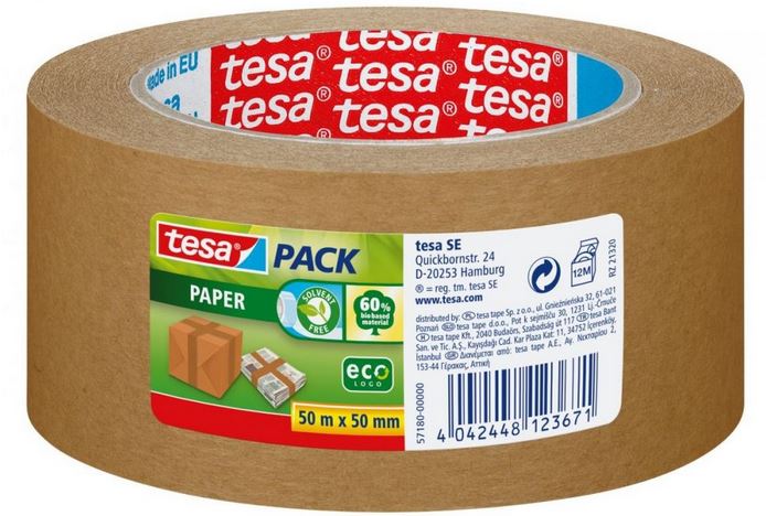 TAŚMA PAKOWA PAPIEROWA TESAPACK 50m x 50mm BRĄZOWA