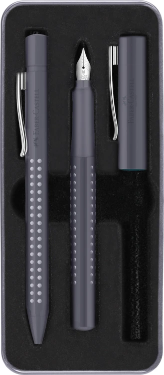 ZESTAW PREZENTOWY GRIP 2010 PIÓRO WIECZNE + DŁUGOPIS DAPPLE GRAY OPAKOWANIE METALOWE FABER-CASTELL