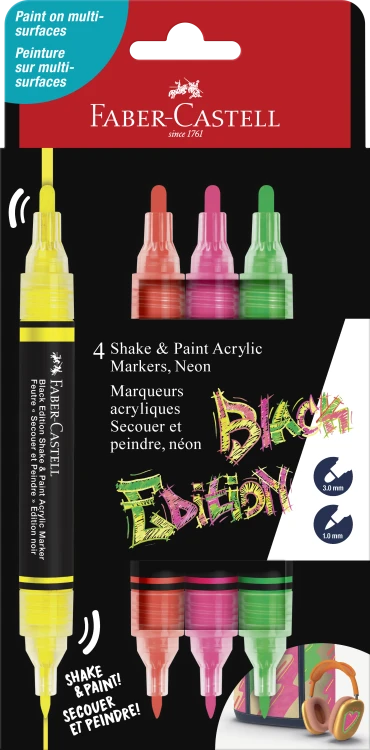 MARKER AKRYLOWY BLACK EDITION SHAKE&PAINT 4 KOL. NEONOWE OP. KARTONOWE FABER-CASTELL