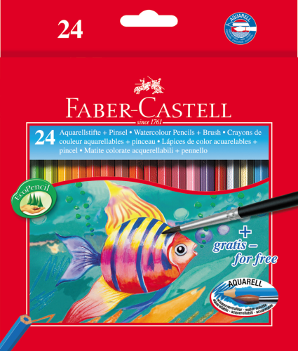 KREDKI AKWARELOWE Z PĘDZELKIEM 24 KOL. RYBKA OPAKOWANIE KARTONOWE FABER-CASTELL
