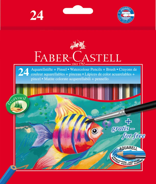 KREDKI AKWARELOWE Z PĘDZELKIEM 24 KOL. RYBKA OPAKOWANIE KARTONOWE FABER-CASTELL