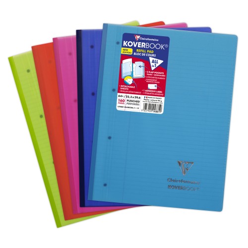 ZESZYT KOVERBOOK W OKŁADCE Z PP, A4+ (22,3X29,7CM), W LINIE Z MARGINESEM, Z PERFORACJĄ, 80 KARTEK, MIX KOLORÓW  CLAIREFO