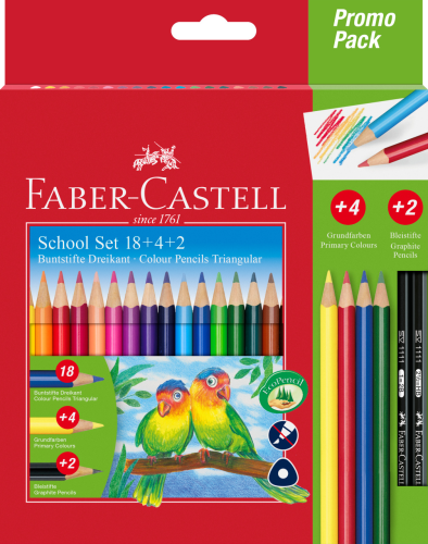KREDKI OŁÓWKOWE OPAK. PROMOCYJNE (18KOL.+4 KOL. PODSTAWOWE+2 OŁÓWKI) FABER-CASTELL