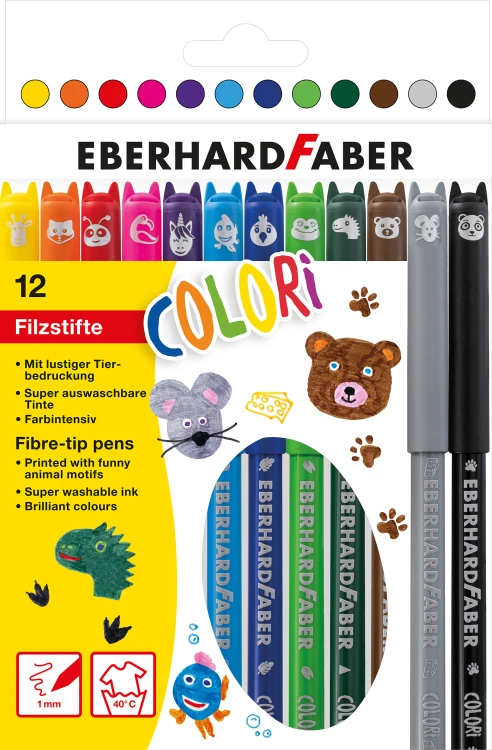 FLAMASTRY ZWIERZĄTKA 12 SZT. OPAKOWANIE KARTONOWE EBERHARD FABER