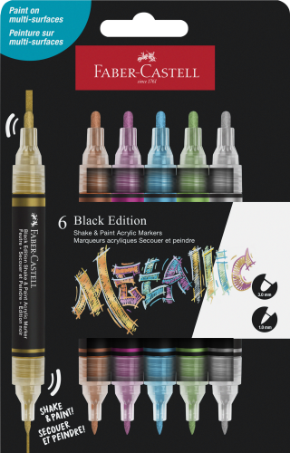 MARKER AKRYLOWY BLACK EDITION SHAKE&PAINT 6 KOL. METALICZNYCH OP. KARTONOWE FABER-CASTELL