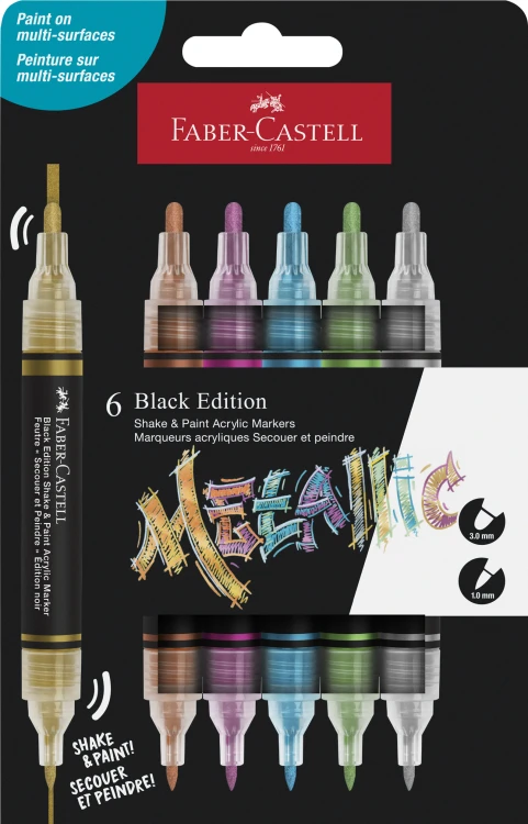 MARKER AKRYLOWY BLACK EDITION SHAKE&PAINT 6 KOL. METALICZNYCH OP. KARTONOWE FABER-CASTELL