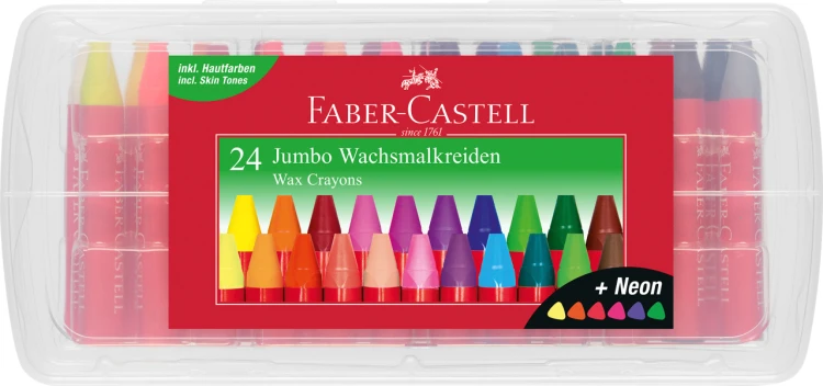 KREDKI WOSKOWE TRÓJKĄTNE 24 KOL. ( W TYM 6 KOL. NEONOWYCH ) OPAKOWANIE PLASTIKOWE FABER-CASTELL