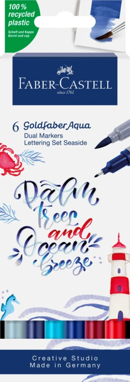 PISAK AKWARELOWY GOLDFABER AQUA DWUSTRONNY ZESTAW DO HANDLETTERINGU SEASIDE 6 SZT. FABER-CASTELL