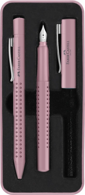 ZESTAW PREZENTOWY GRIP 2010 PIÓRO WIECZNE + DŁUGOPIS ROSE SHADOWS OPAKOWANIE METALOWE FABER-CASTELL