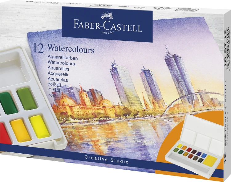 FARBY AKWARELOWE CS W KOSTKACH 12 KOL. PLASTIKOWE OPAKOWANIE FABER-CASTELL