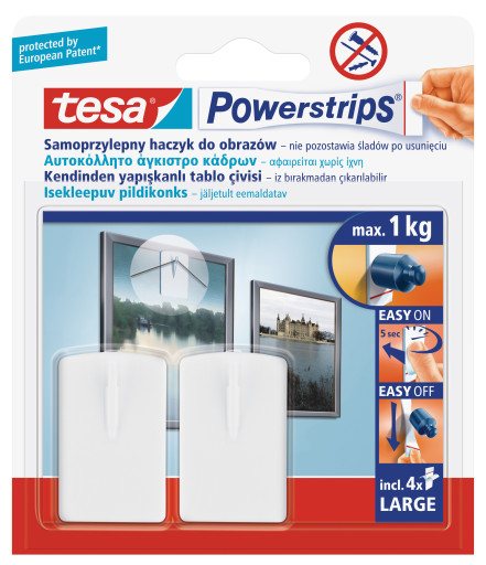 HACZYK SAMOPRZYLEPNY POWERSTRIPS TESAKWADRATOWY,DUZY,BIAŁY 2szt.BLISTER