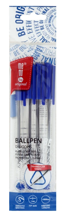 Długopis biurowy przezroczysty 1 mm MemoBe niebieski 4 szt. etui