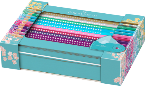 KREDKI OŁÓWKOWE SPARKLE+AKCESORIA ZESTAW W METALOWYM OPAKOWANIU UPOMINKOWYM FABER-CASTELL