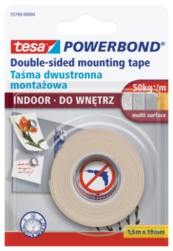 TAŚMA TESA POWERBOND INDOOR 1,5m x 19mm BIAŁA