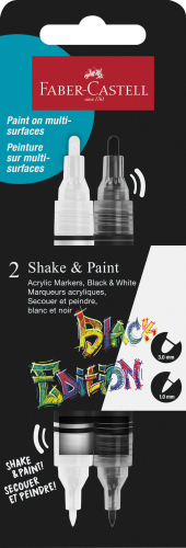 MARKER AKRYLOWY BLACK EDITION SHAKE&PAINT 2 SZT. BIAŁY +  CZARNY OP. KARTONOWE FABER-CASTELL