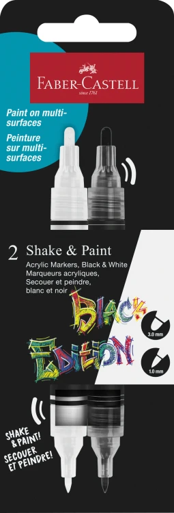 MARKER AKRYLOWY BLACK EDITION SHAKE&PAINT 2 SZT. BIAŁY +  CZARNY OP. KARTONOWE FABER-CASTELL