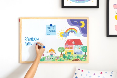 Tablica edukacyjna MemoBe, WHITEBOARDGAME: English adventure!, nadruk NAUKA J. ANGIELSKIEGO, rama drewniana, 90x60 cm