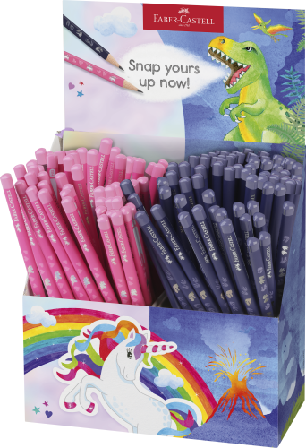 OŁÓWEK EDYCJA JEDNOROŻEC I DINOZAURY HB DISPLAY 144 SZT.(72 X RÓŻOWY, 72 X NIEBIESKI)FABER-CASTELL