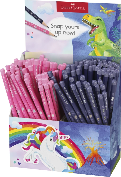 OŁÓWEK EDYCJA JEDNOROŻEC I DINOZAURY HB DISPLAY 144 SZT.(72 X RÓŻOWY, 72 X NIEBIESKI)FABER-CASTELL