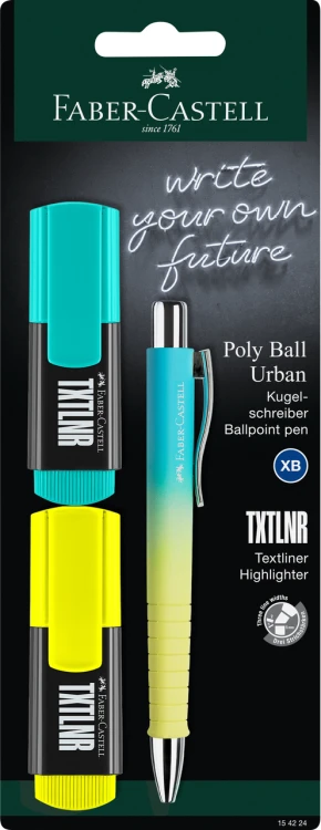 ZESTAW DŁUGOPIS POLY BALL SUNRISE + 2 MINI TXTLNR ŻÓŁTY + TURKUSOWY BLISTER FABER-CASTELL