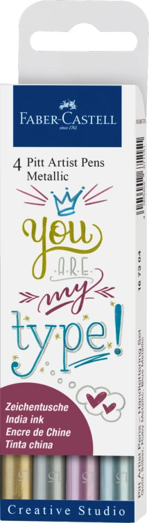 ZESTAW PITT ARTIST PEN HANDLETTERING 4 SZT. W ETUI, ODCIENIE METALICZNE FABER-CASTELL