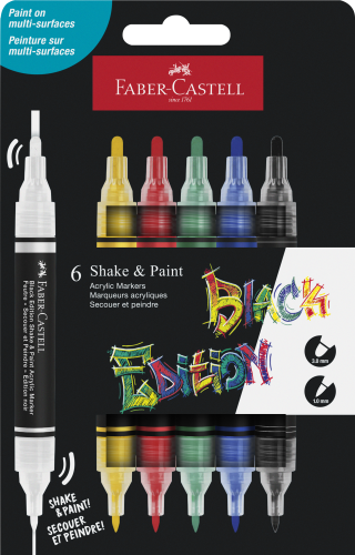 MARKER AKRYLOWY BLACK EDITION SHAKE&PAINT 6 KOL. OP. KARTONOWE FABER-CASTELL