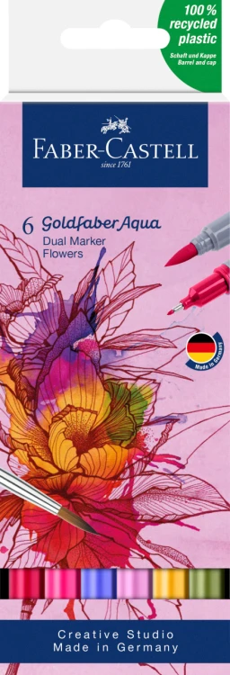 PISAK AKWARELOWY GOLDFABER AQUA DWUSTRONNY ZESTAW FLOWERS 6 SZT. FABER-CASTELL