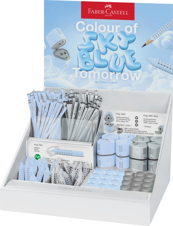 DISPLAY NALADOWY GRIP SKY BLUE(120 XOŁÓWEK, 8 X TEMPERÓWKA TRIO, 24 X TEMPERÓWKA MINI, 30 X GUMKA) FABER-CASTELL