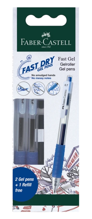 DŁUGOPIS AUTOMATYCZNY ŻELOWY FAST GEL0,7 MM NIEBIESKI 2 SZT. + WKŁAD FABER-CASTELL