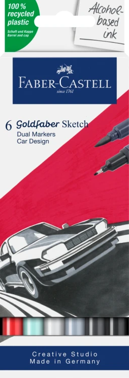 PISAK GOLDFABER SKETCH DWUSTRONNY ZESTAW CAR DESIGN 6 KOL. FABER-CASTELL