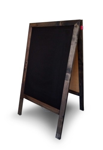 Potykacz kredowy MEMOBE czarny, dwustronny, rama drewniana czarno-brązowa, styl rustykalny, 50x70xh90 cm