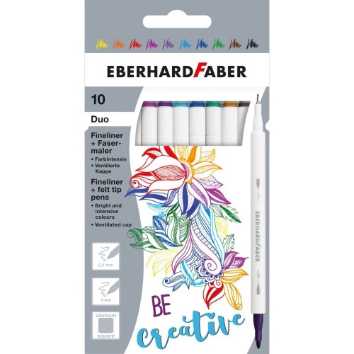 FLAMASTRY DWUSTRONNE Z CIENKOPISEM 10 SZT. OPAKOWANIE KARTONOWE EBERHARD FABER_x000D_