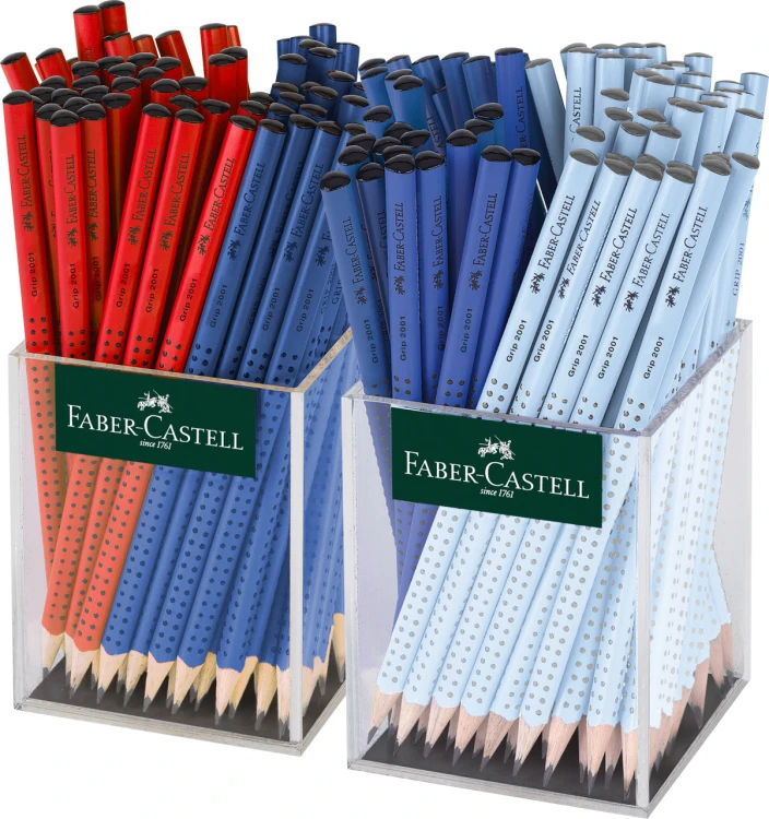 OŁÓWEK GRIP 2001 B DISPLAY PLEXI 3x48 SZT. (NIEBIESKI, CZERWONY, BŁĘKITNY) FABER-CASTELL