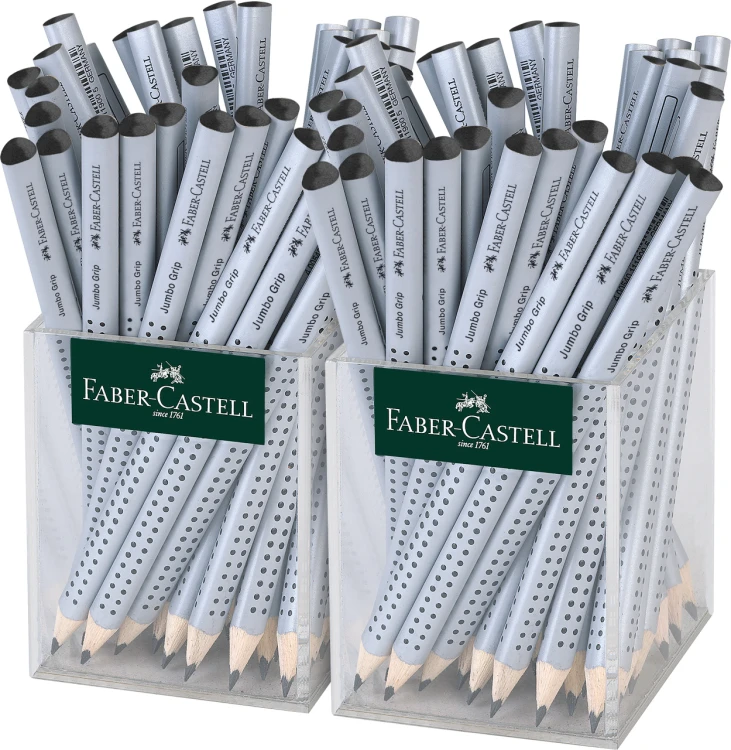 OŁÓWEK JUMBO GRIP B DISPLAY PLEXI 2X36 SZT. SREBRNY FABER-CASTELL