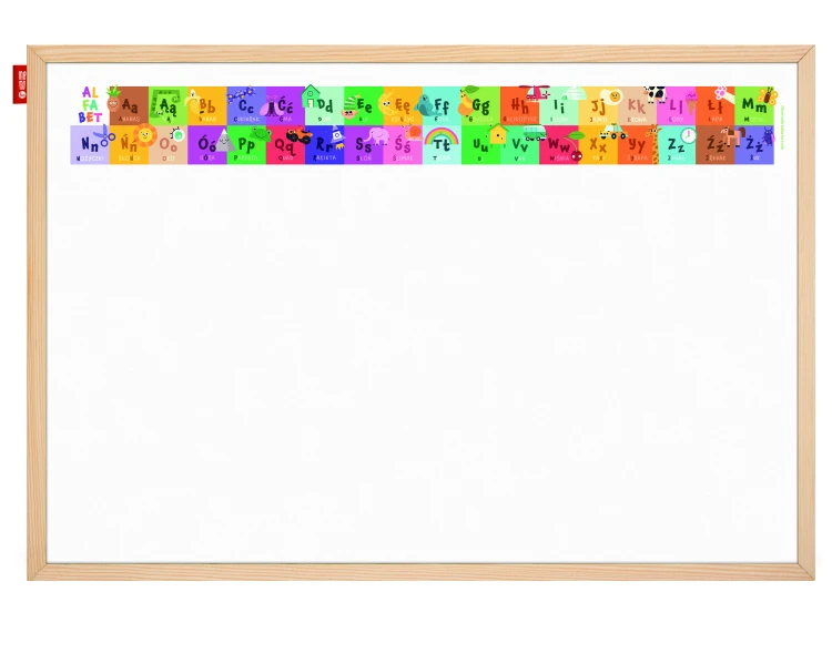 Tablica edukacyjna MemoBe, WHITEBOARDGAME: Alphabet adventure!, nadruk ALFABET, wersja PL, rama drewniana, 60x40 cm