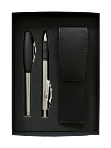 ZESTAW PREZENTOWY BASIC METAL PIÓRO+DŁUGOPIS+ETUI SKÓRZANE FABER-CASTELL