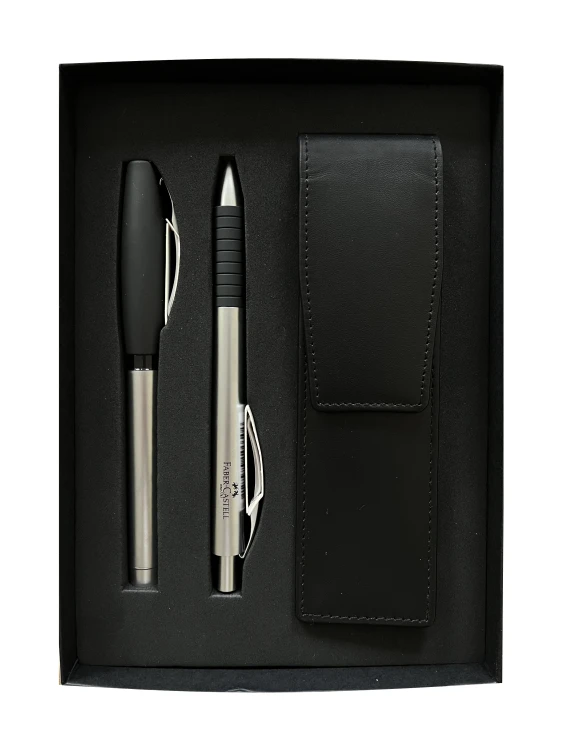 ZESTAW PREZENTOWY BASIC METAL PIÓRO+DŁUGOPIS+ETUI SKÓRZANE FABER-CASTELL