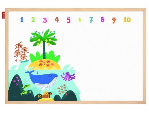 Tablica edukacyjna MemoBe, WHITEBOARDGAME: Numbers adventure!, nadruk CYFERKI, rama drewniana, 200x100 cm