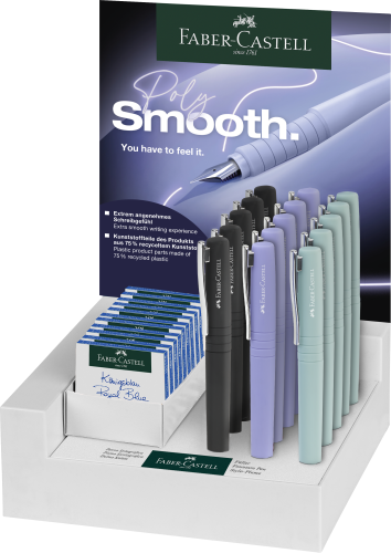 DISPLAY PIÓRO WIECZNE POLY 9XM, 6XF MIX KOL. + 10 X NABOJE GRATIS FABER-CASTELL