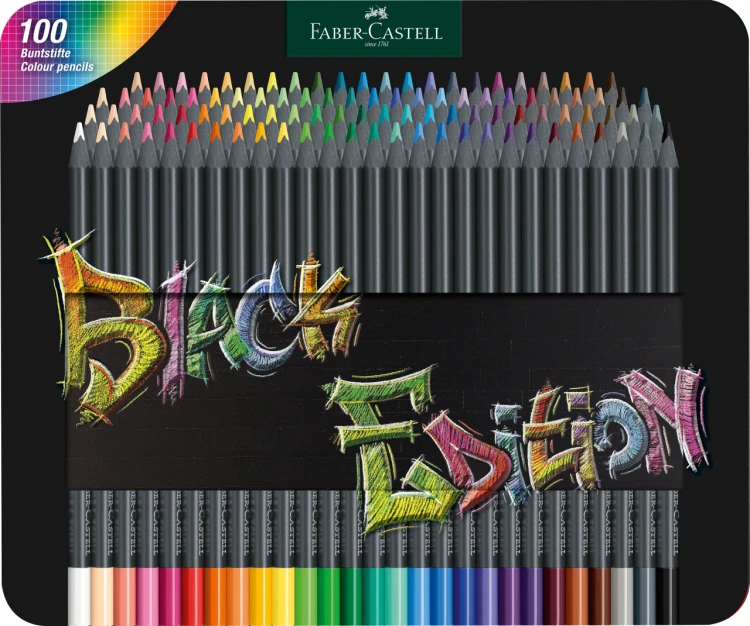 KREDKI TRÓJKĄTNE BLACK EDITION 100 KOL.OPAKOWANIE METALOWE FABER-CASTELL
