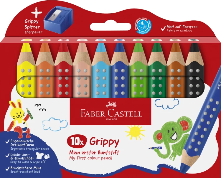 KREDKI GRIPPY 10 KOL. + TEMPERÓWKA FABER-CASTELL