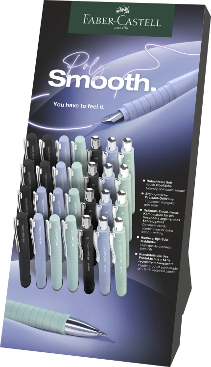 DISPLAY POLY 12 X DŁUGOPIS 16 X PIÓRO WIECZNE MIX KOL. FABER-CASTELL