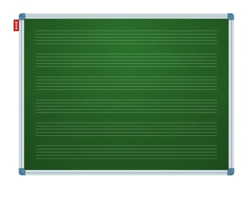 Tablica z nadrukiem pięciolinii MEMOBE, kredowa magnetyczna zielona, nadruk w kolorze białym, rama aluminiowa Classic, 1