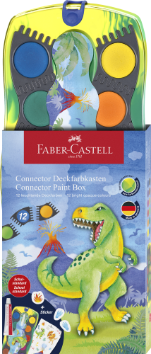 FARBY SZKOLNE CONNECTOR EDYCJA DINOZAURY 12 KOL. + NAKLEJKI KASETKA FABER-CASTELL